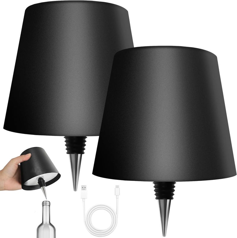 Hoide Store 2025 New Wireless Bottle Lamp - LED Bottle Lights for Liquor & Wine Bottles, Cordless Lampshade, Whiskey Bottle Top Light, Bottle Stopper Night Light Kit, Rechargeable 3-Tone Touch-Dimmable 2 PCS - Image 1